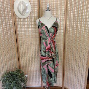 Jason Wu Multicolor Abstract Tropical Print Midi Linen Dress